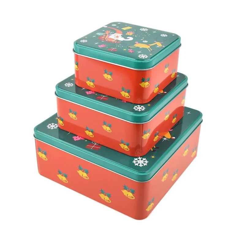 square santa cookie tins 3 piece set for christmas