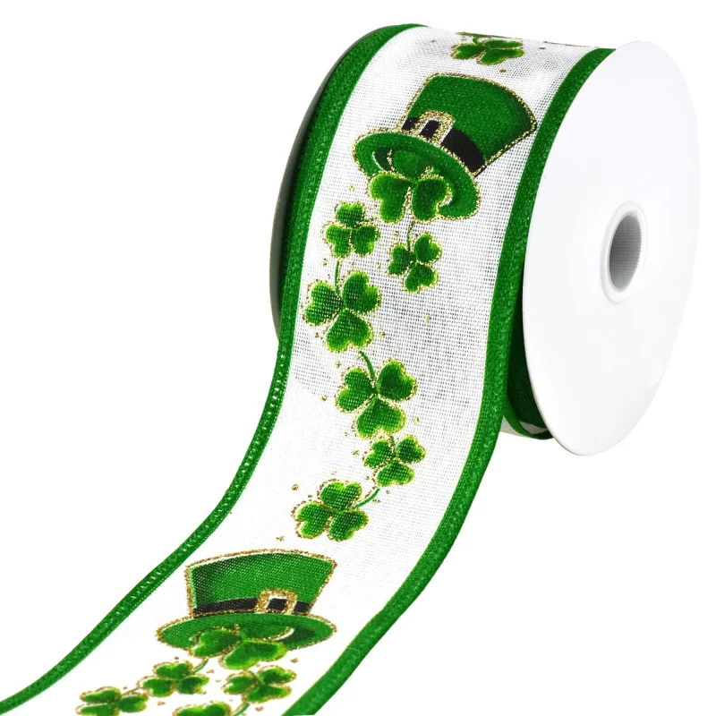 st patrick s glittered shamrock wired ribbon 2 5 inch x 10 yard