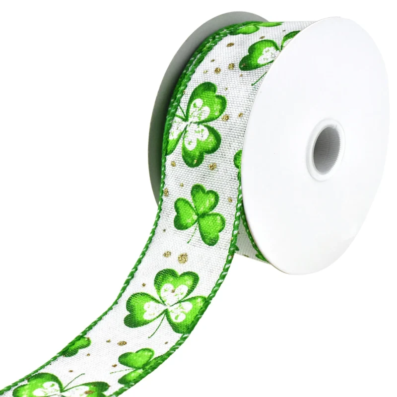 st patrick s watercolor shamrock wired ribbon 1 5 x 10yd