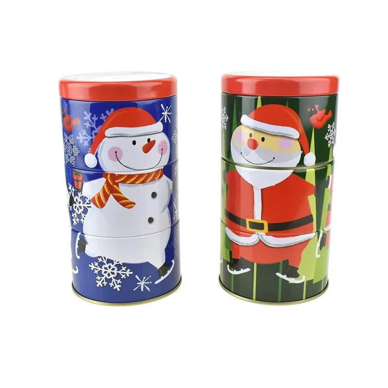 stackable 3 tier christmas tin canisters 2 piece 7 1 4 inch