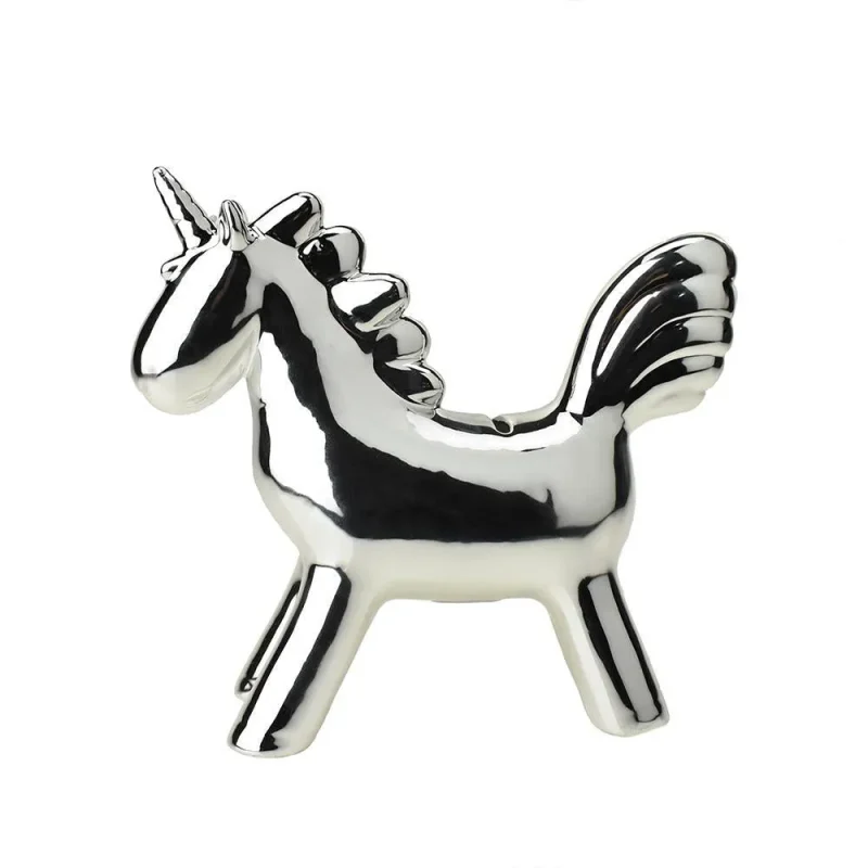 standing unicorn ceramic coin bank chrome 9 25 inch