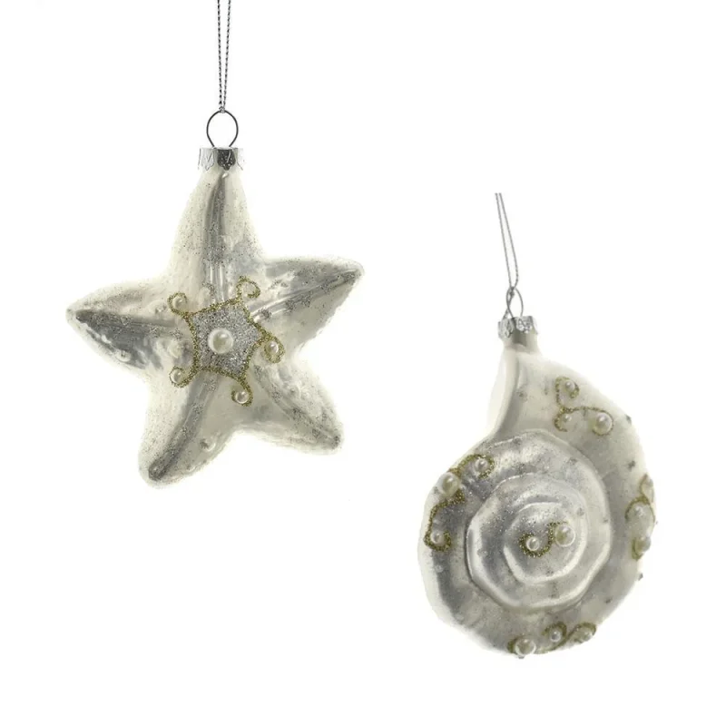 starfish seashell glass decor silver gold 2 pack