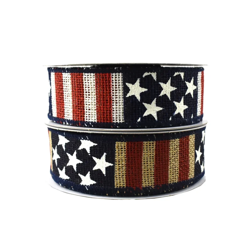 stars stripes burlap wired ribbon 1 5 x 10yd