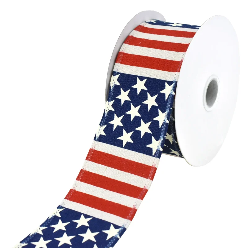 stars stripes canvas wired ribbon 2 5 x 10 yards