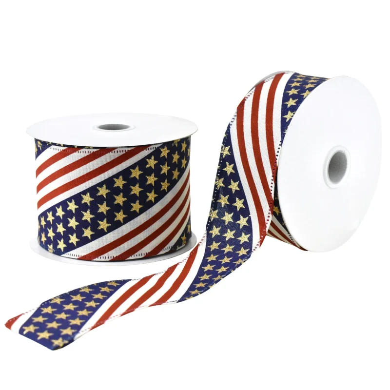 stars stripes diagonal flag wired ribbon 10 yards