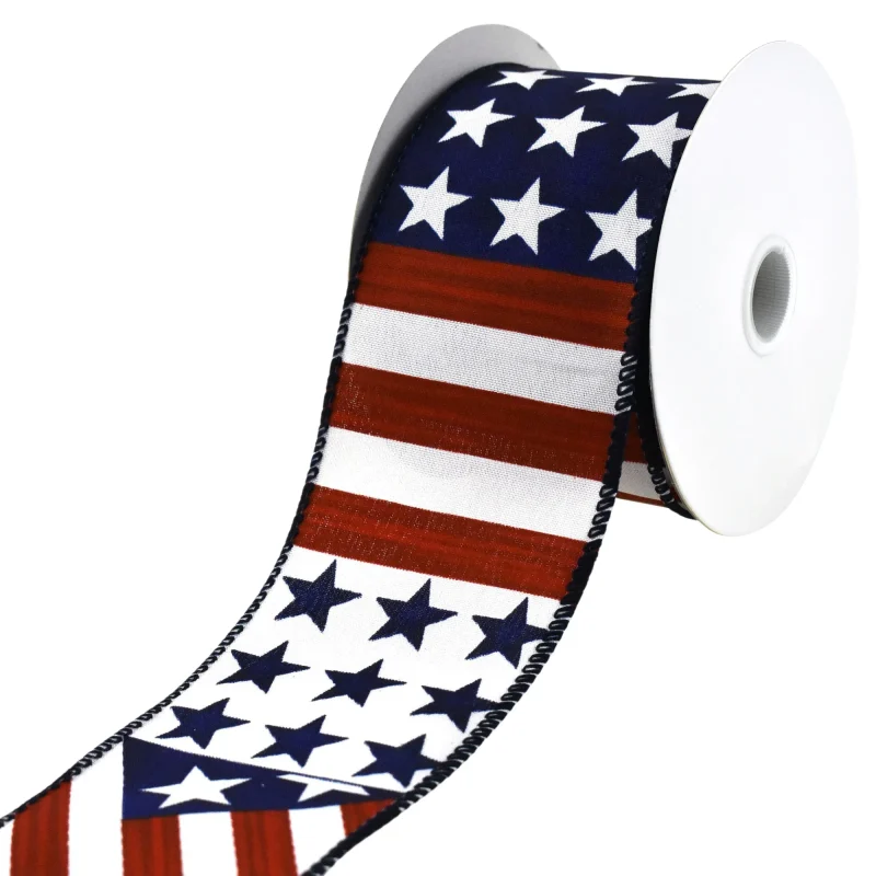 stars stripes satin wired ribbon 2 5 x 10 yards