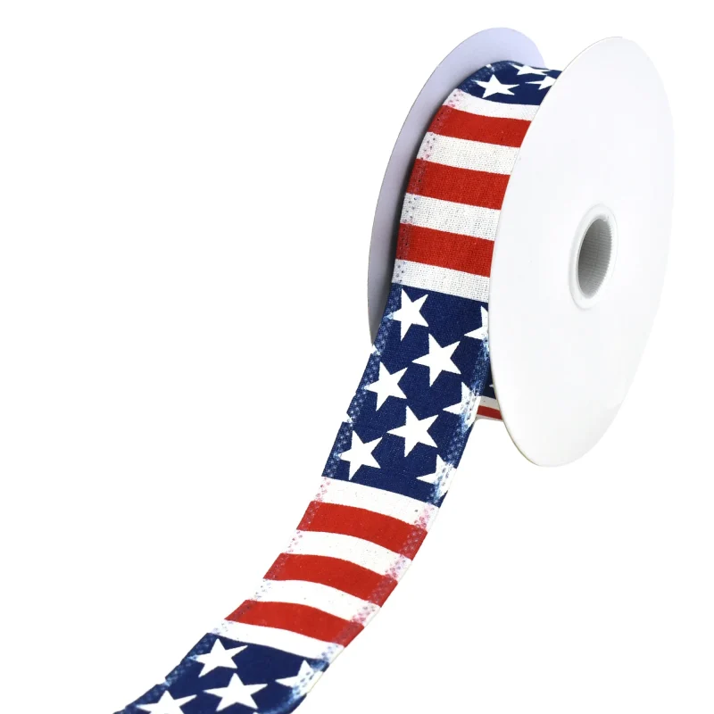 stars stripes wired canvas ribbon 1 5 x 10 yards