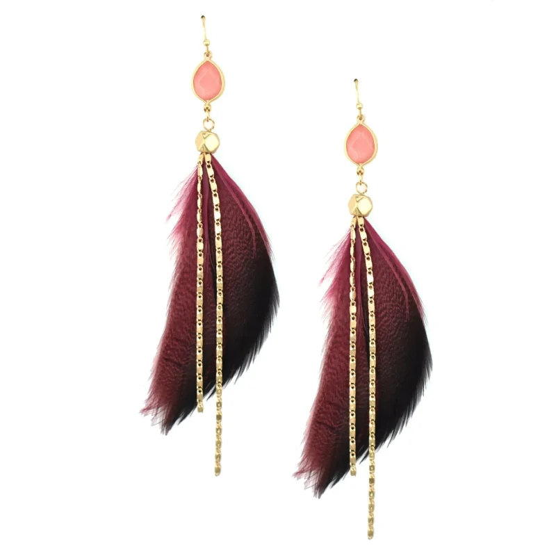 stone drop feather earrings 4 inch