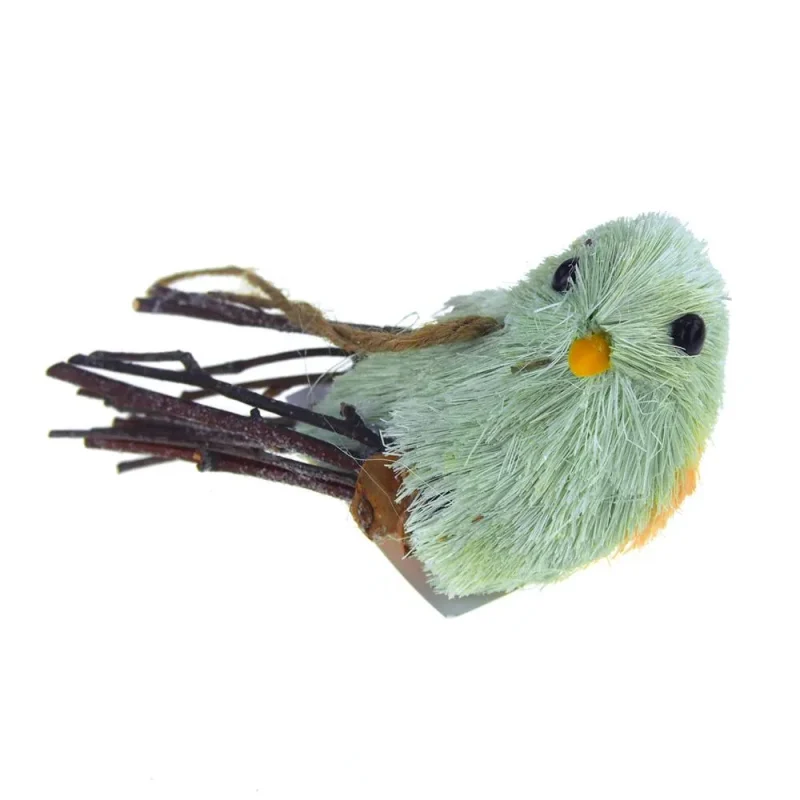 straw perched bird ornament mint green yellow 2 inch