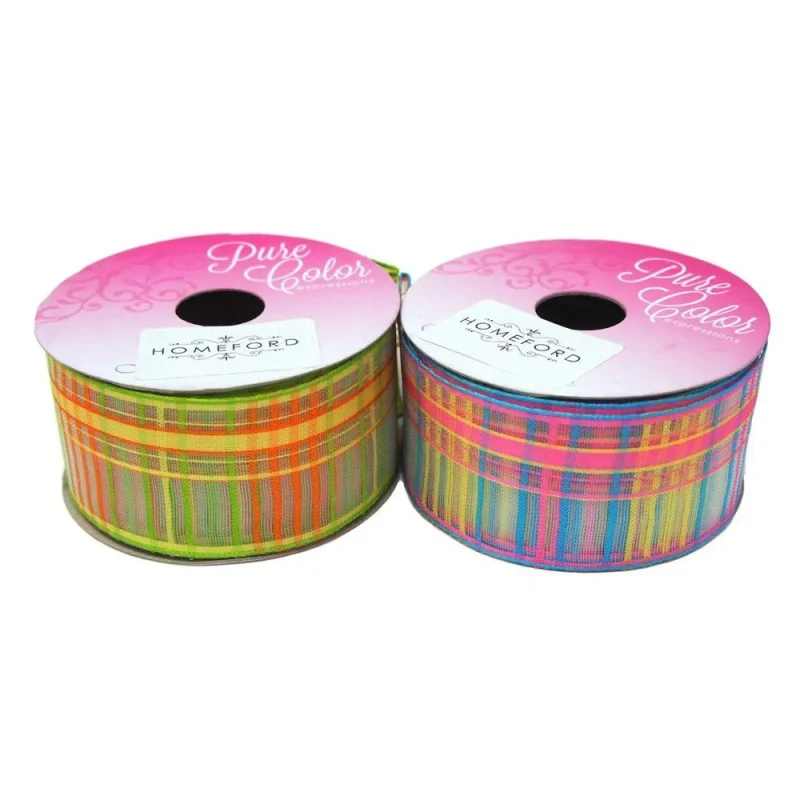 striped plaid sheer wired ribbon 1 5 x 10 yards