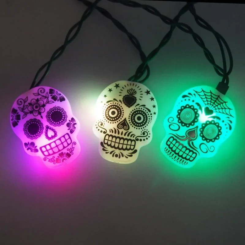 sugar skull 10 light multicolor changing light set 12ft