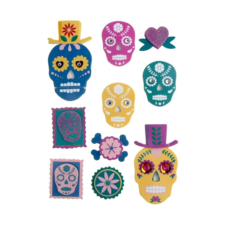 sugar skull colortopia 3d handmade stickers pack of 10