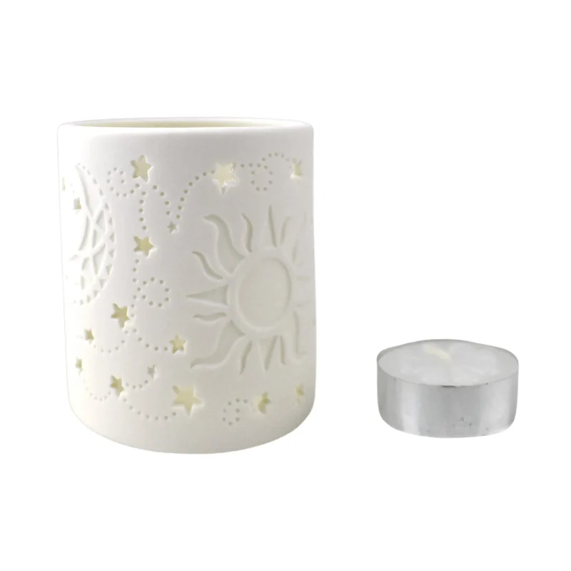 sun moon tea light holder white 2 75 inches