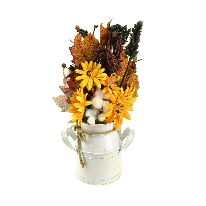 sunflower fall arrangement in metal can 15 inch