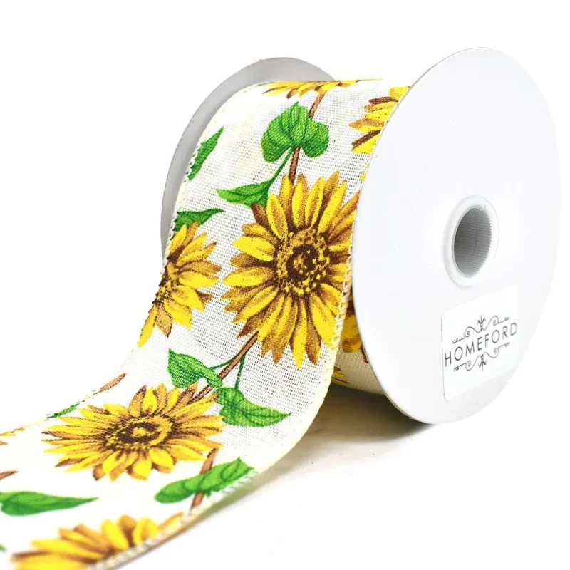 sunflower faux linen wired ribbon 2 5 x 10 yards