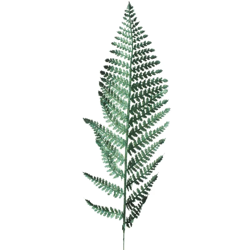 teal glittered fern leaf stem 24 inch artificial