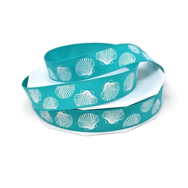 teal grosgrain ribbon 5 8 x 20yd coastal seashell design