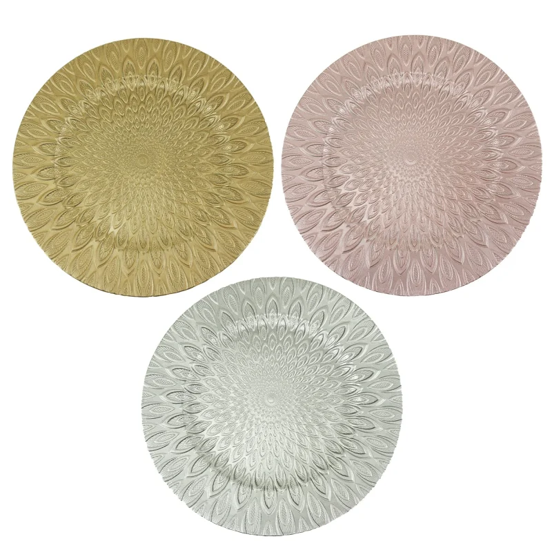 textured peacock plastic charger plates 13 inch set of 1