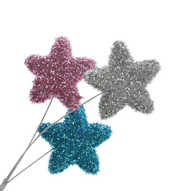 tinsel star picks pink white blue 17 inch