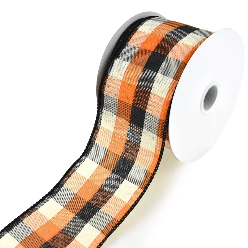 tonal plaid wired edge ribbon 2 5 x 10 yds