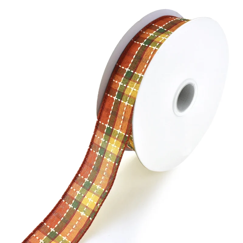 tonal plaid wired ribbon 1 5 x 20 yards stitched beauty