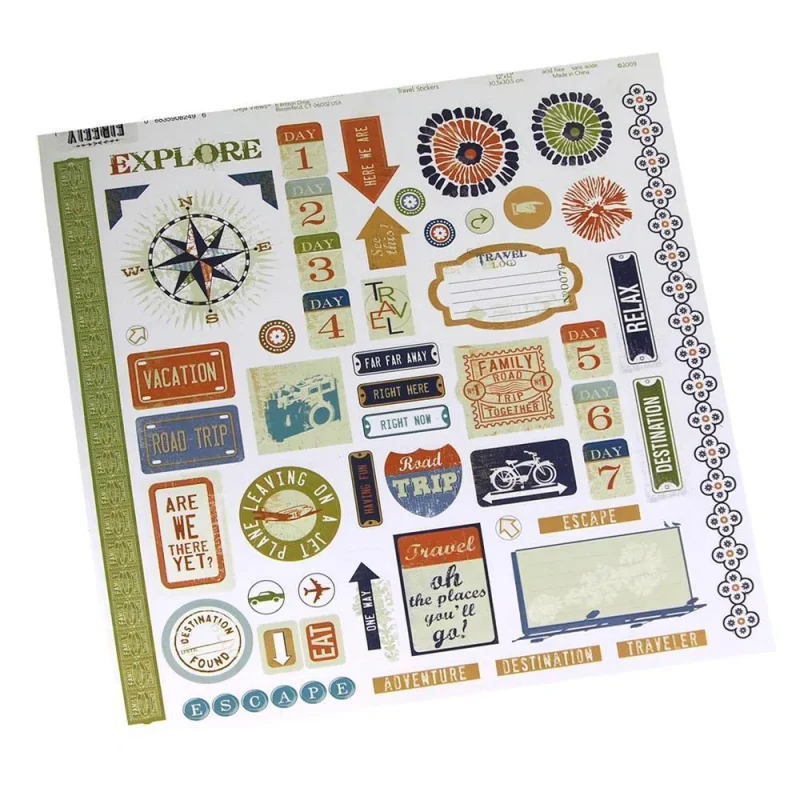 travel sticker sheet assorted colors 12