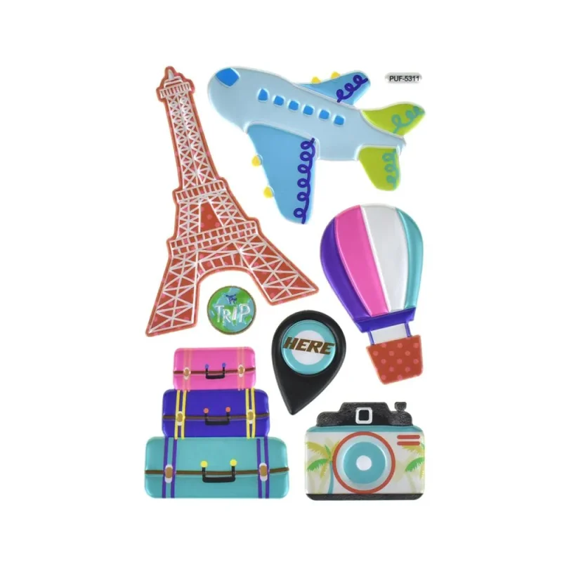 travel themed puffy embossed stickers 7 pack