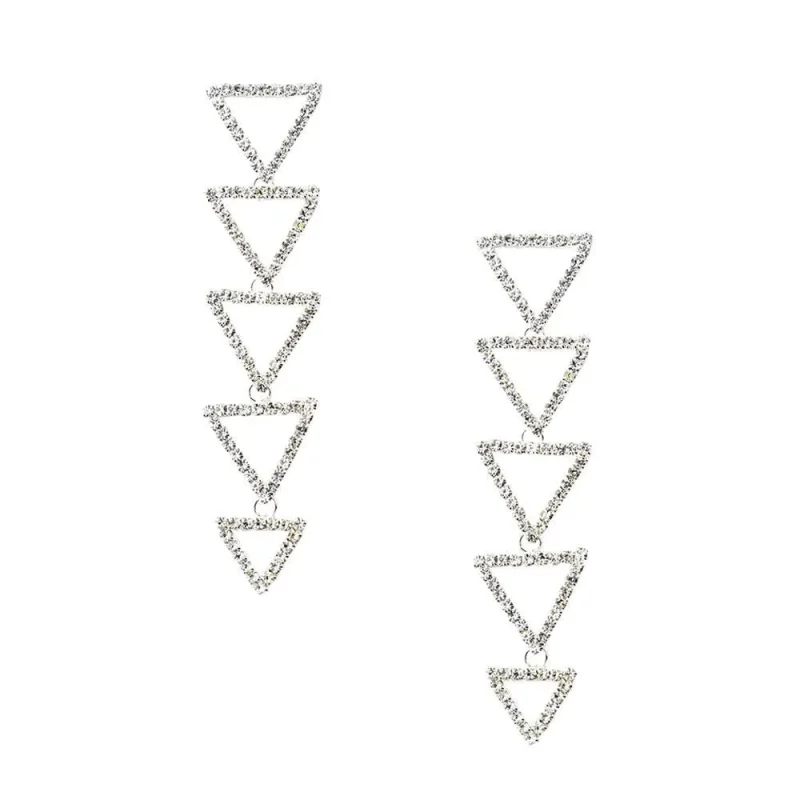 triangle rhinestone drop earrings silver 3 5 inch