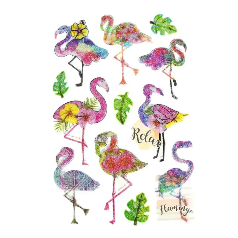 tropical flamingo 3d glitter stickers 12 pack