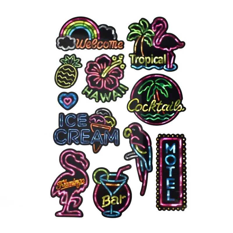 tropical flamingo holographic neon stickers 11 piece set