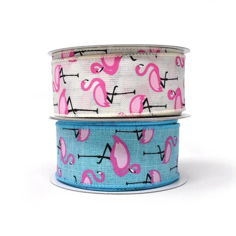 tropical flamingo linen ribbon 1 5 x 10 yards