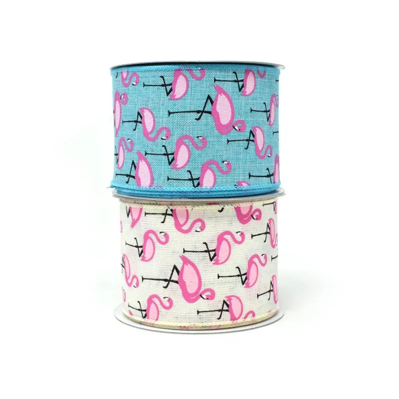 tropical flamingo linen ribbon 2 5 x 10yd