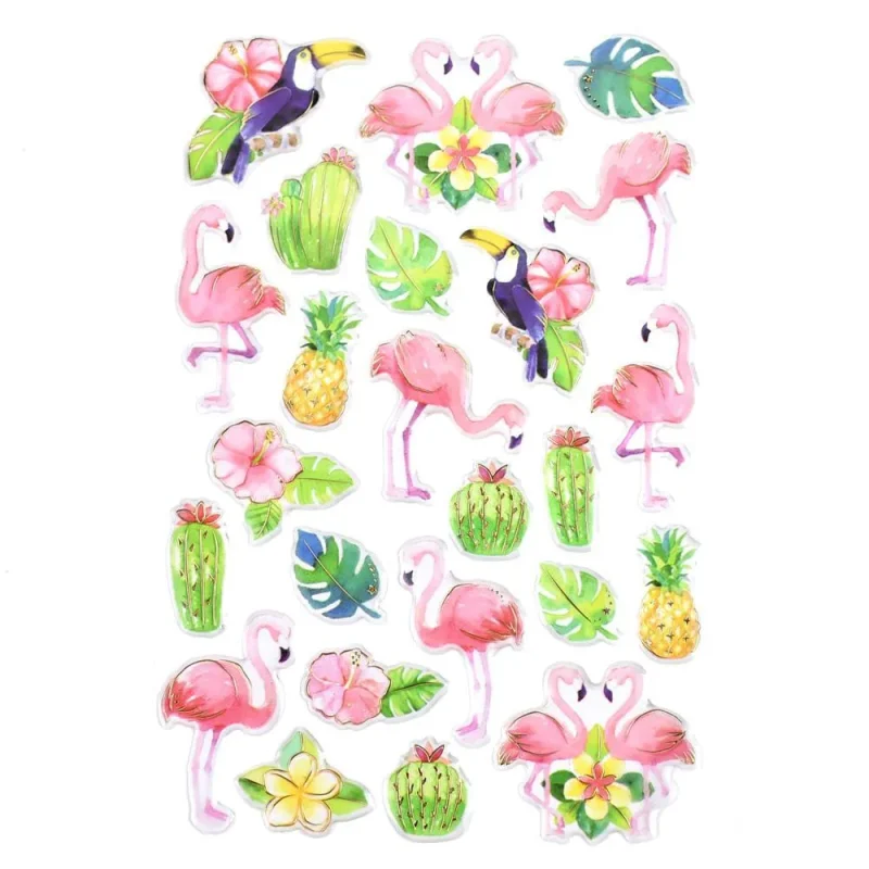 tropical flamingo watercolor epoxy stickers 24 piece set