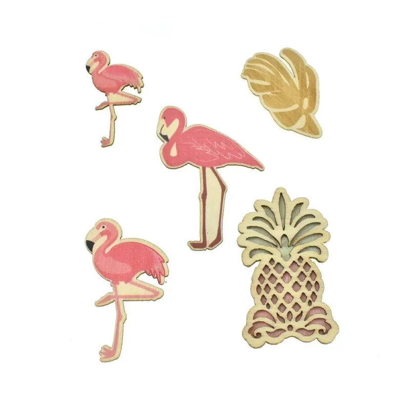 tropical flamingo wood stickers 5 pack