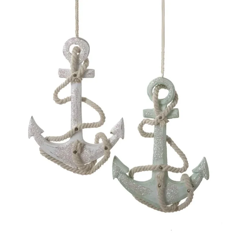 tropical glitter anchor holiday ornaments 4 5 inch 2 pack