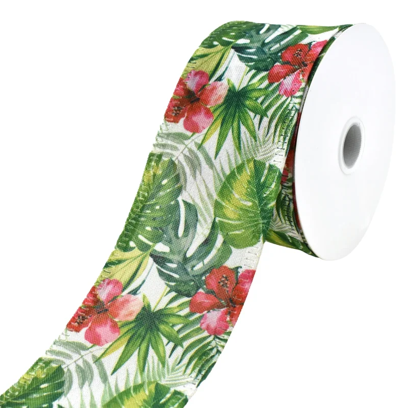 tropical hibiscus wired ribbon 2 3 4 x 16 5 yards