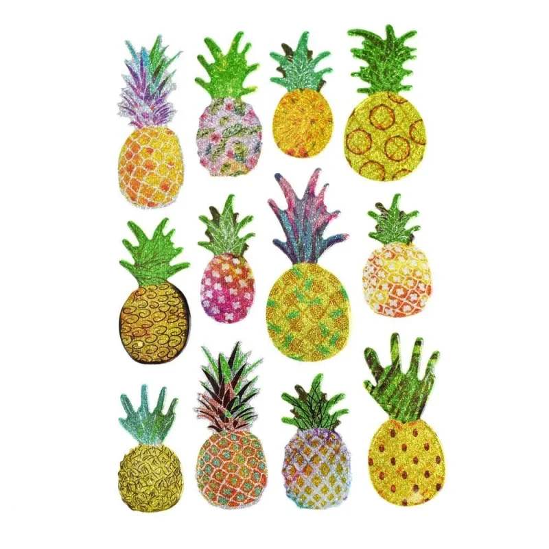 tropical pineapple 3d glitter stickers 12 pack