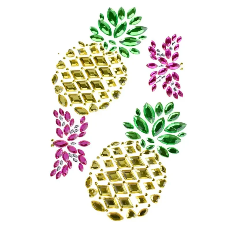 tropical pineapple rhinestone stickers 4 pack