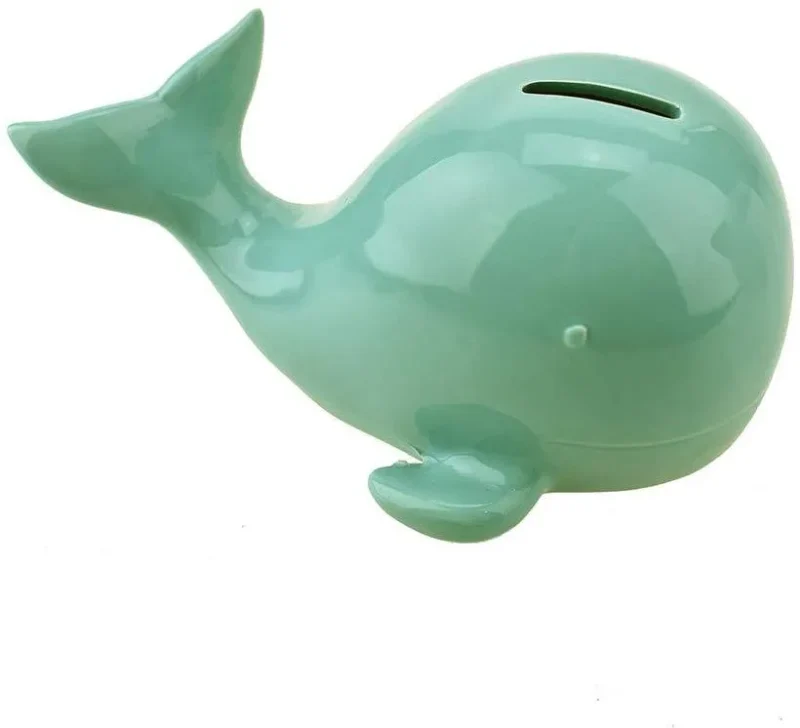 turquoise ceramic whale coin bank 4 inch