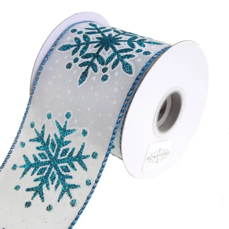 turquoise glitter snowflake christmas ribbon 2 5 x 10 yards