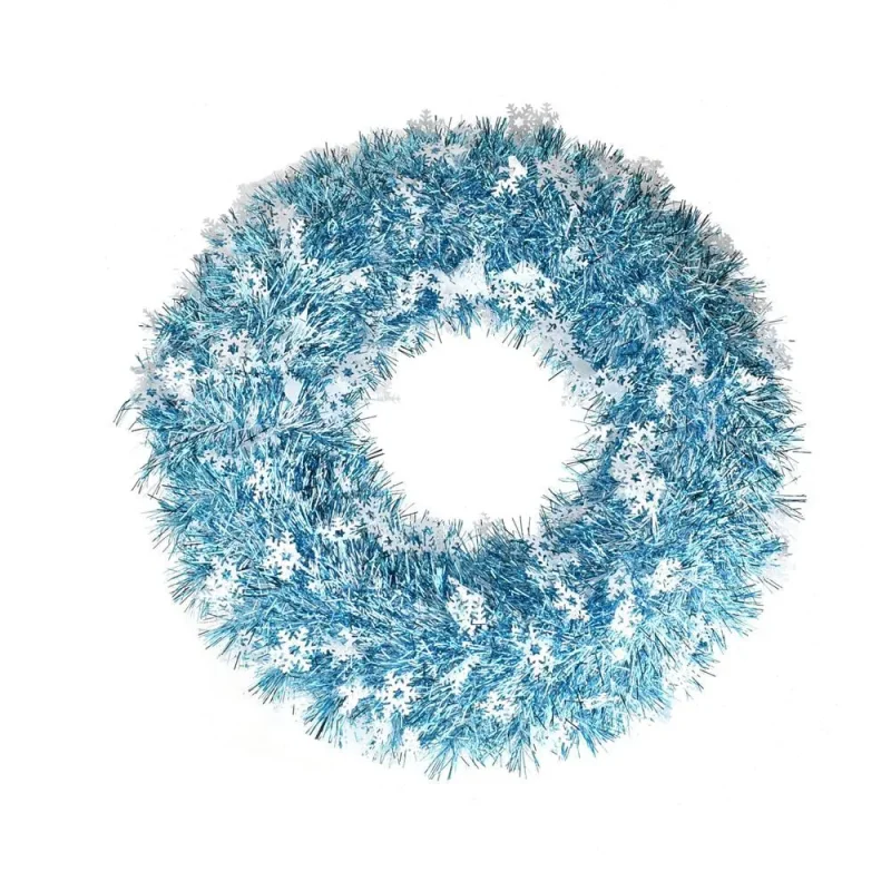 turquoise metallic snowflake tinsel wreath 18 inch