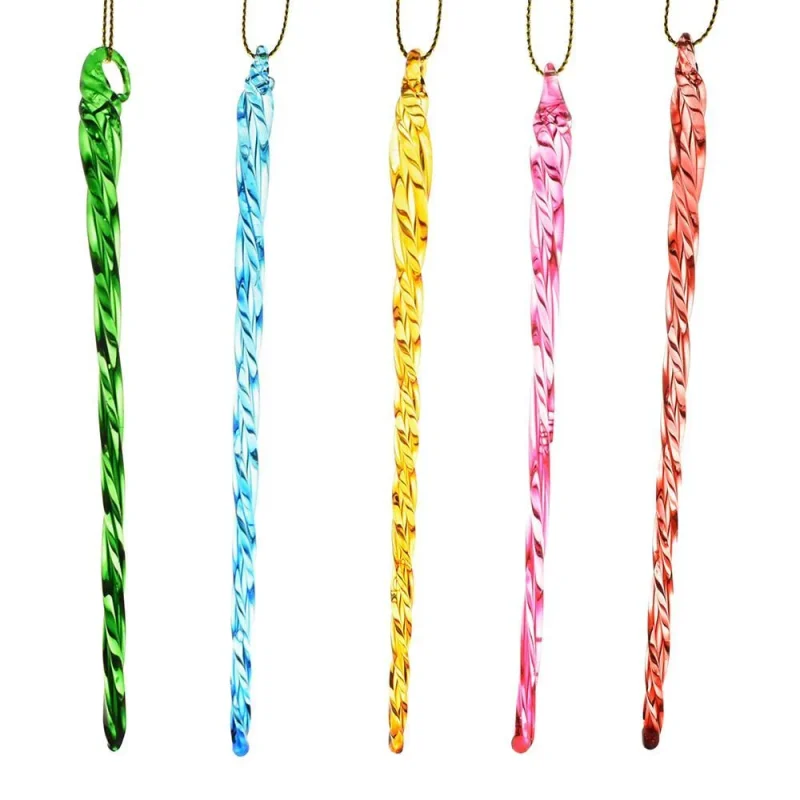 twisted glass icicle ornaments multicolor 5 1 4 inch 12 pack