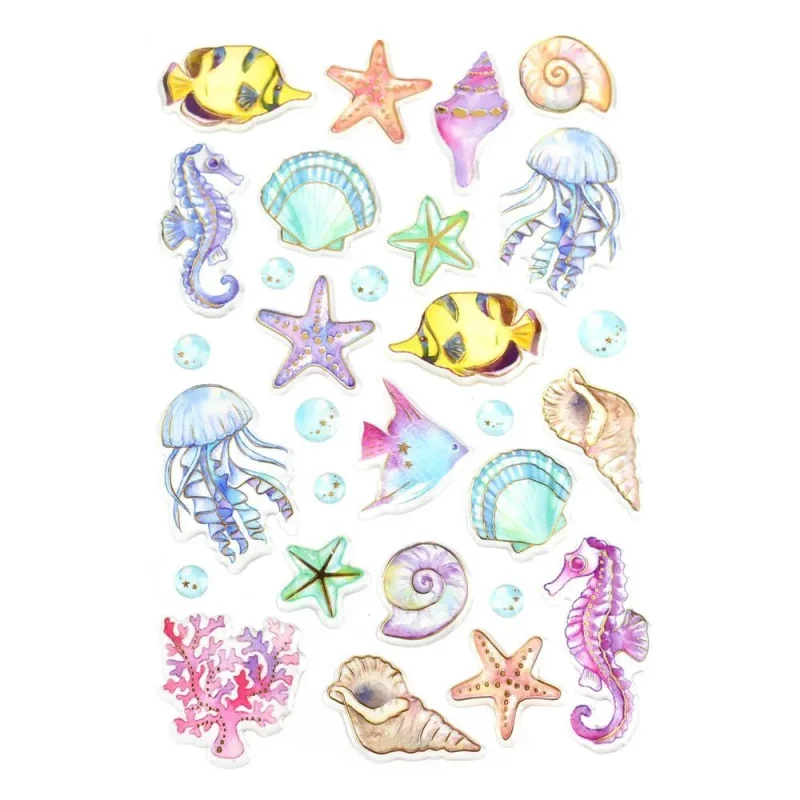 under the sea watercolor epoxy stickers 30 piece foil accents