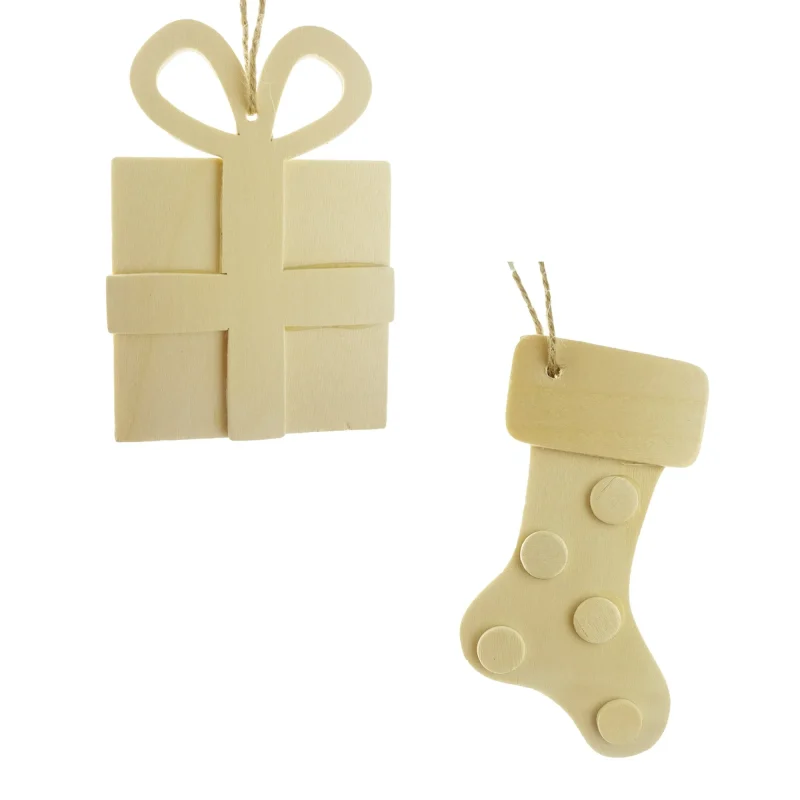 unfinished wooden chunky stocking gift ornaments assorted sizes 2 piece set