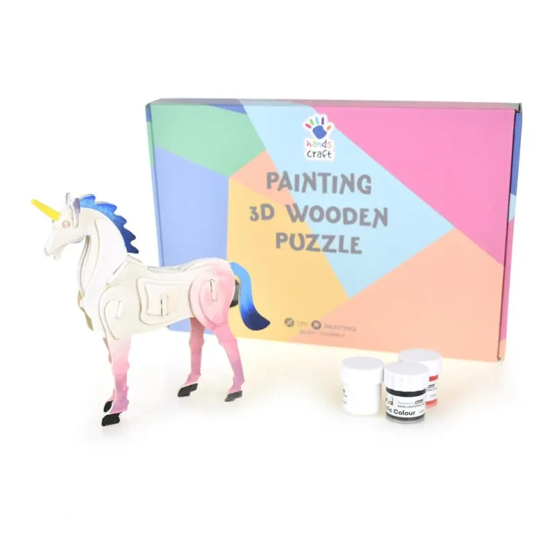 unicorn 3d wooden puzzle kit 7 inch diy painting craft