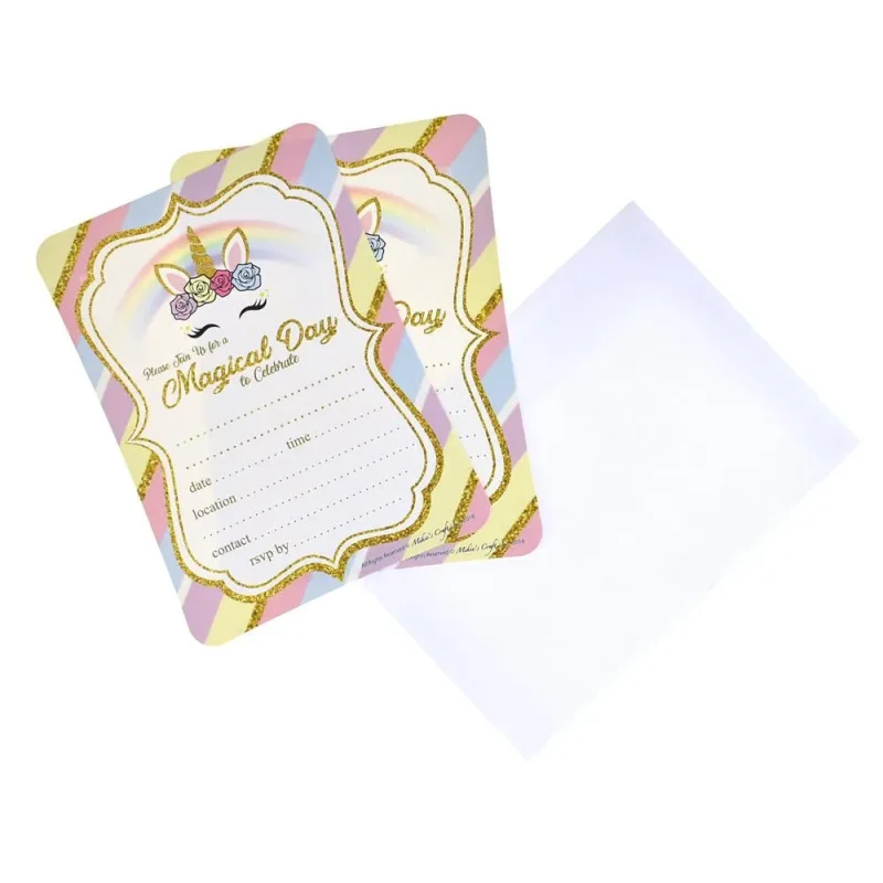 unicorn birthday shower invitation set 7 inch 12 piece