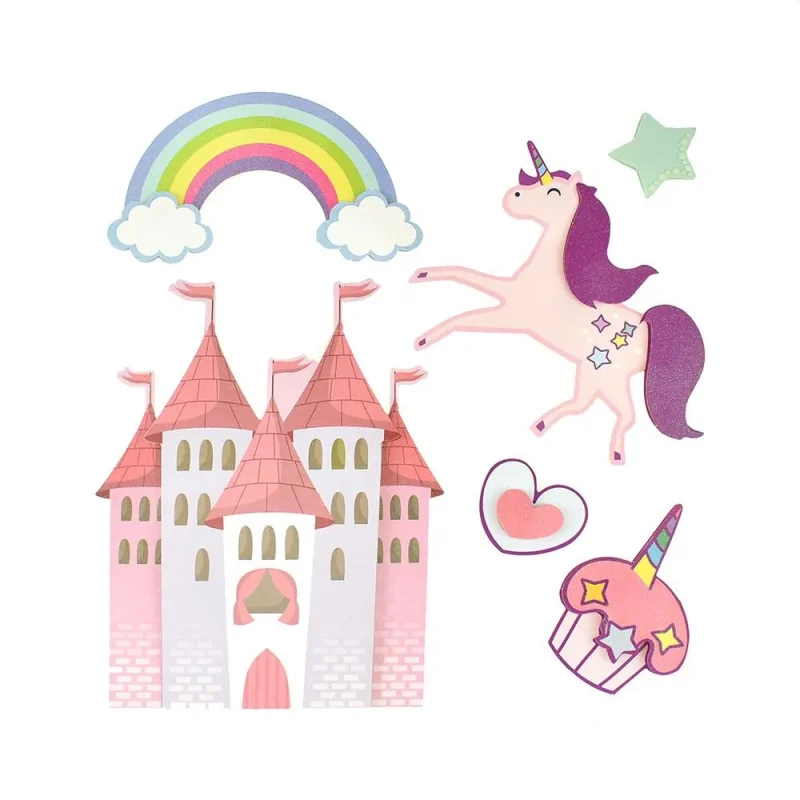 unicorn castle 3d pop up wall decals 6 piece set