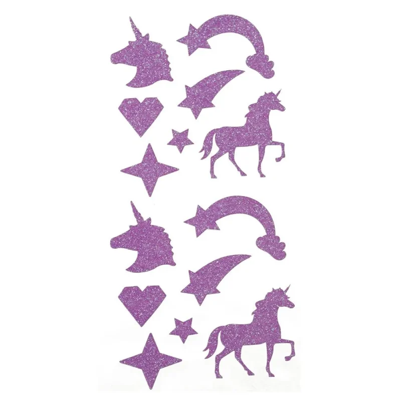 unicorn glitter craft stickers purple 14 piece set