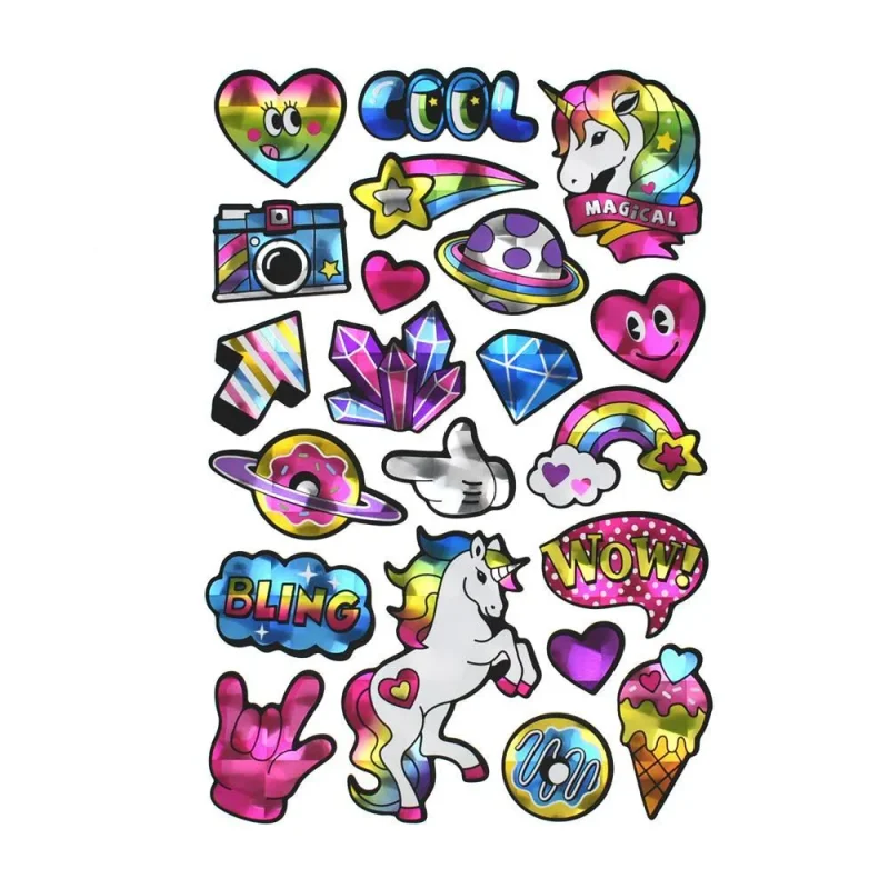 unicorn holographic foil stickers 21 piece set