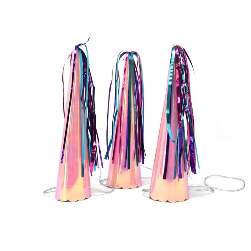 unicorn horn party hats with streamers pink 3 pack 8 inch